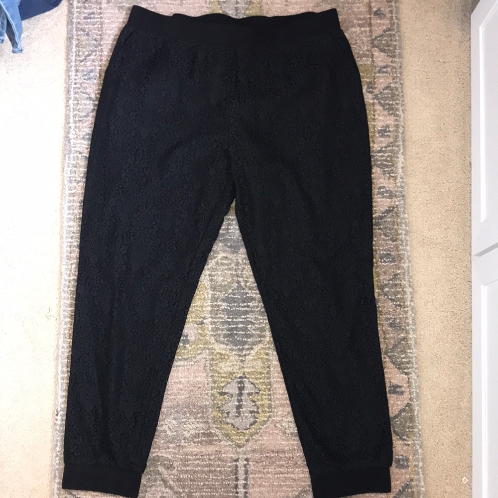 CAbi Black Lace Track Pants